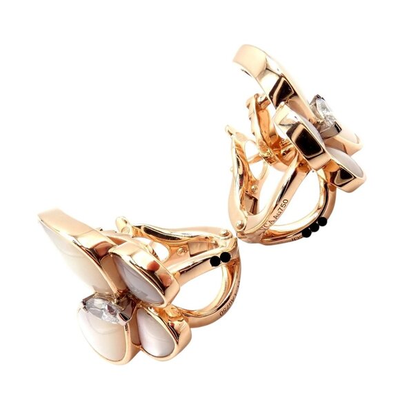 Van Cleef & Arpels 18k Rose Gold Diamond MoP Two Butterfly Earrings Cert - Picture 4 of 10